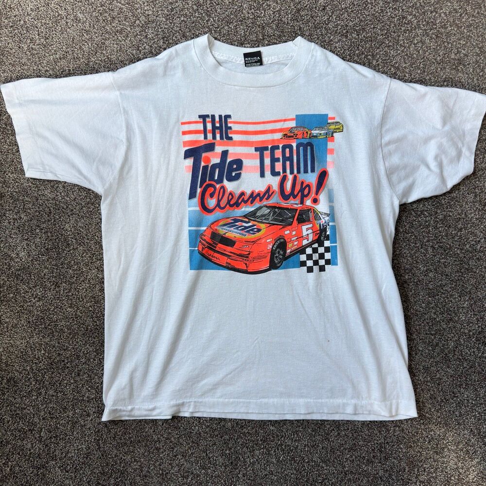 Vintage 90s NASCAR Tide Racing Team T Shirt Ricky Rudd 5 Chevrolet Lumina White